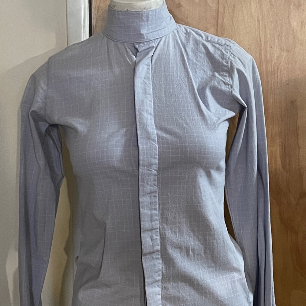 Tuff Rider Girls 16 blue long sleeve riding show shirt & 2 Collars/Rat Catchers